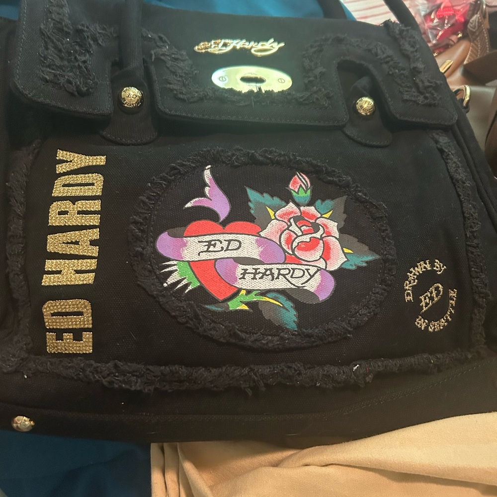 Ed Hardy Black Backpack with Tattoo Art Design